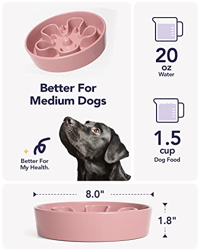 LE TAUCI Slow Feeder Dog Bowls Ceramic, 1.5 Cups Dog Food Bowl, Puppy Slow Feeder Dish for Fast Eaters,Pink Bloom - color: Pink Bloom, size: M-1.5 Cups