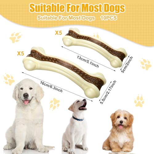 Sosation 10 Pcs Dog Chew Toys for Aggressive Chewers Nylon Beef Flavor Dog Bones Tough Puppy Teething Toys Puppy Chew Bones for Large/Medium/Small Breed Dogs Puppies (5.1 x 2 Inch, 6.3 x 2.17 Inch) - size: 5.1 x 2 Inch, 6.3 x 2.17 Inch