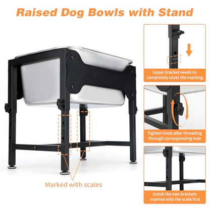 3 Gallons Elevated Large Dog Water Bowl, 4 Height Adjustable Stainless Steel Raised Dog Bowls with Stand, Indoor Outdoor Pet Water Bowl Relief Joint Pressure Pet Dishes for Dogs Easy Clean