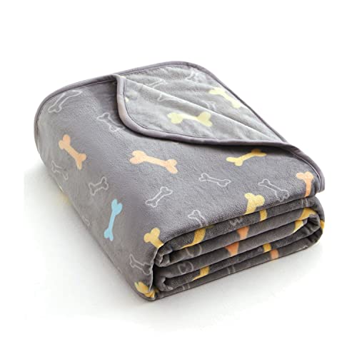 Allisandro Luxurious Dog Blanket, 350 GSM Super Fuzzy Microplush Fleece Pet Blankets for Small Medium Large Dogs and Cats, Grey Bone, 32 x 24 Inches - color: Grey Bone, size: 32" x 24"