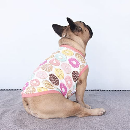 iChoue 100% Breathable Cotton Pug Halloween Cartoon T Shirts Cute Clothes for Dogs Vest Tank Tops Puppy French Bulldog Frenchie English Boston Terrier Donuts - Small - color: Print Donuts, size: Small ( 5 - 15 lbs )