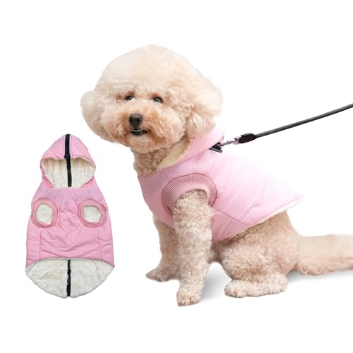 Vecomfy Fleece Lining Dog Hoodie with Harness Built in,Extra Warm Small Dog Jacket in Winter Puppy Coats with Hooded,Light Pink XS - color: Light Pink(Harness), size: X-Small (Pack of 1)