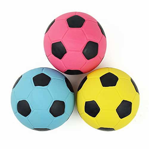 Squeaky Dog Ball, Soft Latex Rubber Squeaky Dog Toys for Small Dogs Puppies, Cute Bounce Squeak Toys Play Fetch Soccer Ball - color: 2.0″ Soccer ball - 3 Pack, size: Small