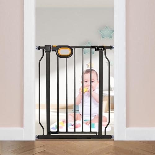 owlie Small Narrow Baby Gate for Stairs Doorways Hallways 23.6-27.6 Inch Wide Pressure Mounted Baby Gate Walk Through Child Gates Toddler Dogs Pet Indoor Stairway Doorway Black (30.5'' Tall) - color: Black, size: Wide 23.6-27.6''