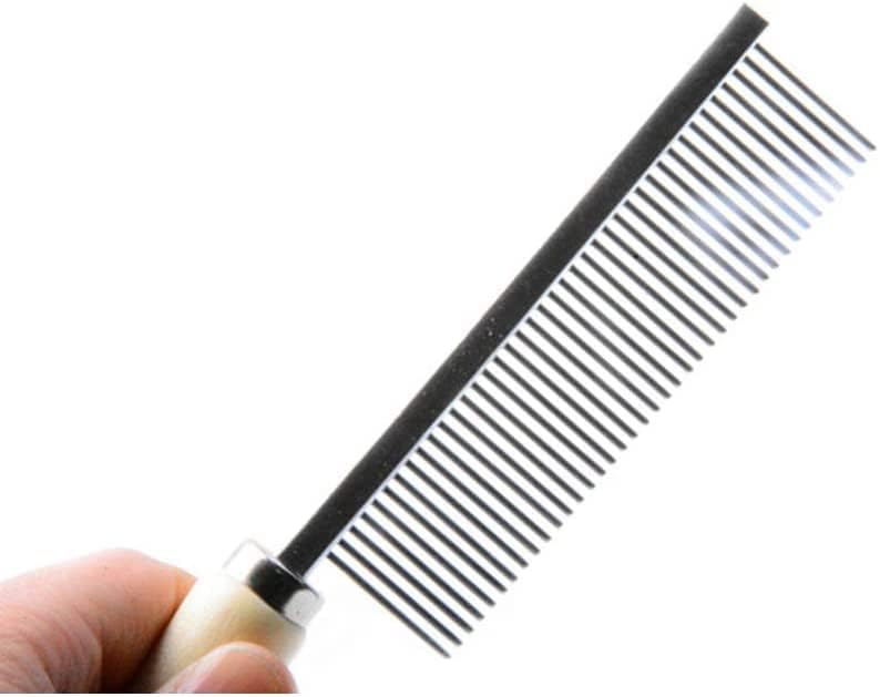 Pet Grooming Comb for Long Haired Cats and Dogs - Stainless Steel Pin Teeth Wooden Handle Fur Hair Brush - Removes and Prevents Matted Fur