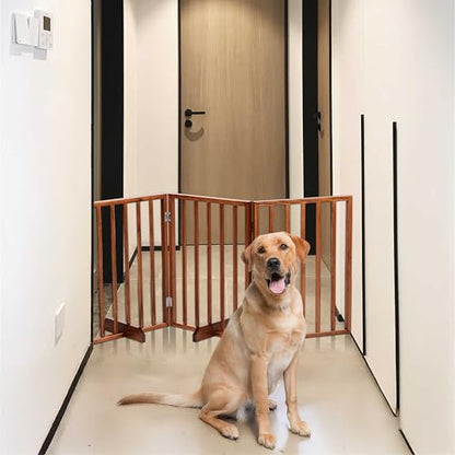 72" Wooden Foldable Dog Gate, Extra Wide Freestanding Pet Gate, No Drilling Required No Assembly, Sturdy & Stable Dog Gate Indoor for Doorways, Easy to Fold and Store, Ideal for Home Use, 4 Panels - size: 4 Panels-Brown