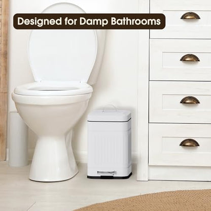 CEROELDA Small Trash Can with Lid-5L/1.3 Gal, Stainless Steel Outdoor Dog Poop Garbage Can-Farmhouse Retro Metal Waste Bin w/Step Pedal for Bathroom Bedroom Office-Soft Close-White - color: White