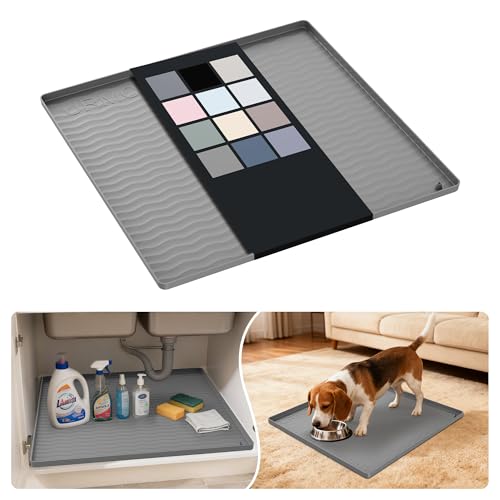 URMONA Waterproof Silicone Under Sink Mat 19'' x 19'' Shelf Liner for Kitchen and Bathroom, Cabinet and Counter Protector, Storage and Organizers, Litter Mat, Pet Cat Puppy Essentials(Beige) - color: Beige, size: 19"W x 19"L