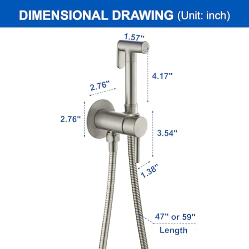 SHAMANDA Warm Water Bidet Sprayer for Toilet with Hot and Cold Brass Rough-in Valve, Stainless Steel Round Handheld Bidet Attachment Set for Feminine, Pets and Baby Diaper Wash, Brushed Nickel - color: Brushed Nickel, style: Hot & Cold Water Modes-Round
