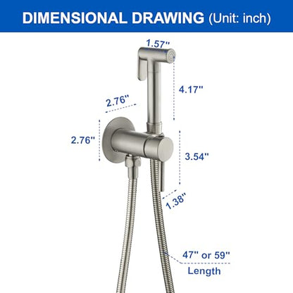 SHAMANDA Warm Water Bidet Sprayer for Toilet with Hot and Cold Brass Rough-in Valve, Stainless Steel Round Handheld Bidet Attachment Set for Feminine, Pets and Baby Diaper Wash, Brushed Nickel - color: Brushed Nickel, style: Hot & Cold Water Modes-Round