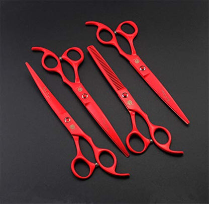 Purple Dragon Professional 7.0 inch 4PCS Pet Grooming Scissors Kit Japan Premium Steel Straight & Curved & Thinning Blade Dog Hair Cutting Shears Set with Case - color: Red