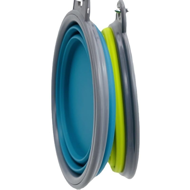 Small Collapsible Dog Bowl 12oz,2 Pack Portable and Foldable Pet Travel Bowls with 2 Carabiners & Lids for Dogs Cats and Small Animals (Blue+Green+Grey, 350ml)