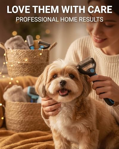 Dematting Comb for Dogs and Cats, Dual-Sided Pet Comb, Professional Deshedding Tool, Pets Hair Remover Shedding, Long Haired Dog Brushes, Undercoat Combs Supplies, Cat Brush Rake - color: Green-S