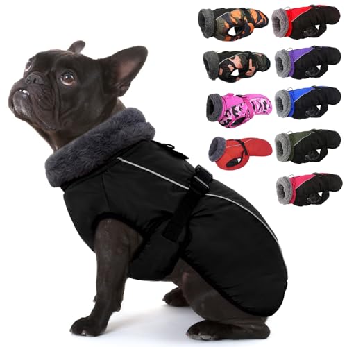 IECOii Extra Warm Coat - Adjustable Dog Jacket Winter Coat with Buckle & Fleece Turtleneck for Small to Extra Large Dogs - color: Black, size: Small(Chest:12.6-16.5 in)