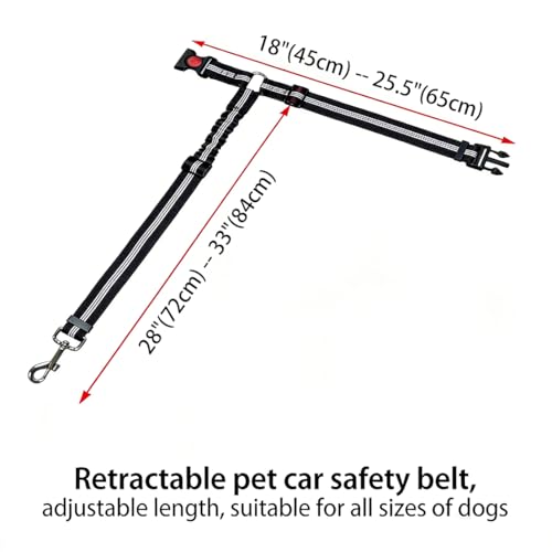 Dog Seat Belt, Adjustable Dog Safety Belt Leash, 2 in 1 Latch Bar Attachment Dog Car Seatbelt with Elastic Nylon Bungee Buffer Reflective Connect to Dog Harness（43in*0.98in） (Red) - color: Red