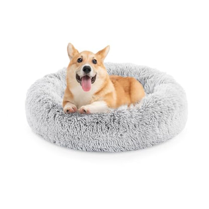FluffyDream 30 inch Donut Bed - Calming Dog Bed, Plush Washable, Grey - color: Grey, size: Donut - 30''L x 30''W x 8''H