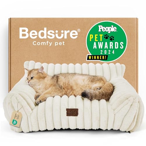 Bedsure ComfyFleece™ Cute Cat Couch for Pets - As Seen on TV on Good Day New York, Fluffy Cats beds for Indoor Cats with Removable Washable Cover, Supportive Pet Sofa, 24inch, Cream - color: Cream, size: 24x18x10"