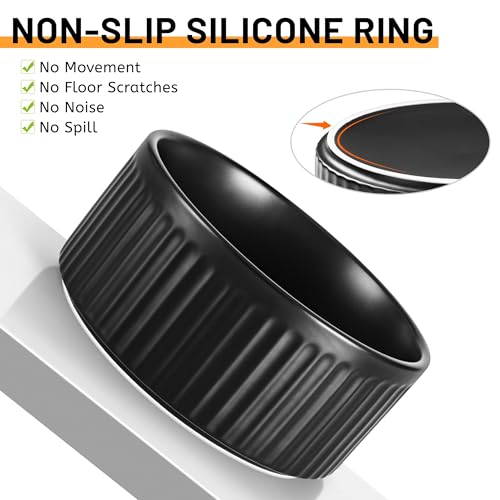 Non-Slip Ceramic Dog Bowls,8" Dog Food and Water Bowl Set with Silicone Base, 64oz/8cups Weighted Flip-Proof Pet Feeding Bowl for Medium and Large Dogs (Large,Black) - color: Black, size: 8 Cups