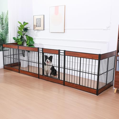 Dog Playpen, 35.4" Height Dog Pen Indoor, Heavy Duty, Safe and Sturdy, Furniture Style Puppy Pen (12 Panels (35.4" High), Mahogany) - color: MAHOGANY, style: 12 Panels (35.4" High)