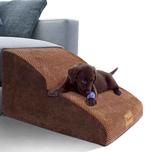 Topmart High Density Extended Foam Dog Ramp&Steps 2 Tiers,11.8" High | Non-Slip Dog Stairs,Soft Foam Pet Ladder with Removable Cover,Best for Injured,Older Cats,Pets with Joint Pain - color: Brown, size: 21.7*15.7*11.8