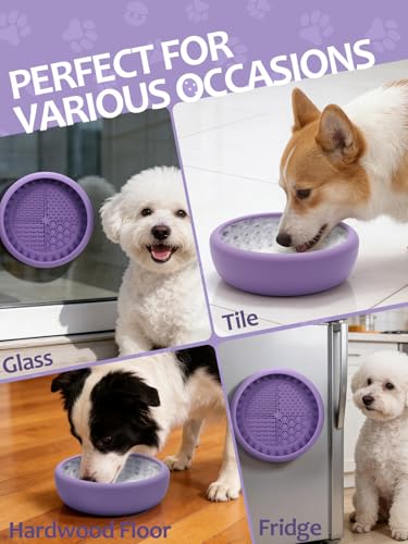 Dog Lick Bowl for Large Dogs, Lick Mat, Slow Feeder Lick Bowl with Brush and Scraper,Strong Suction, Freeze Licking Bowl for Anxiety Relief, Enrichment & Distraction, Dishwasher Safe 7.6 * 3.5 inch - color: Purple
