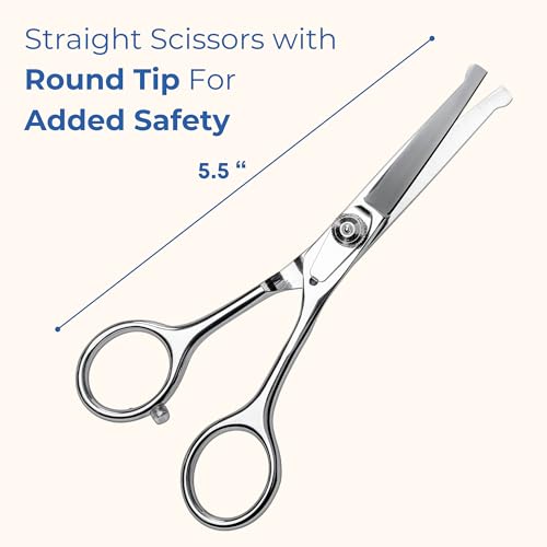 Freshly Bailey Pet Grooming Scissors Set with Round Tips for Dogs & Cats - Professional Grade Shears Safely Cut Through Dog or Cat Hair - Fur Trimming Made Easy - (Set of 2)