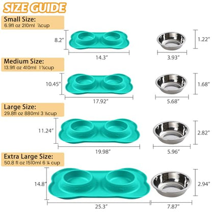Hubulk Pet Dog Bowls 2 Stainless Steel Dog Bowl with No Spill Non-Skid Silicone Mat + Pet Food Scoop Water and Food Feeder Bowls for Feeding Small Medium Large Dogs Cats Puppies (Small, Mint Green) - color: Mint Green, size: Small
