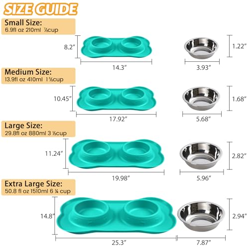 Hubulk Pet Dog Bowls 2 Stainless Steel Dog Bowl with No Spill Non-Skid Silicone Mat + Pet Food Scoop Water and Food Feeder Bowls for Feeding Small Medium Large Dogs Cats Puppies (Medium, Mint Green) - color: Mint Green, size: Medium