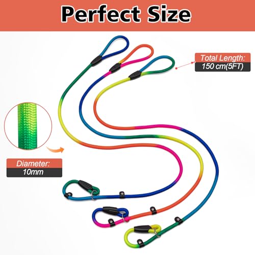FOVRLZSE 3-Pack Adjustable Rainbow Dog Slip Leads Multi-Color, 5FT Reflective Nylon – No Collar Needed, No-Pull, Ideal for Small/Medium Dogs (Training/Walking) - color: Rainbow