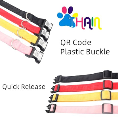 THAIN Smart QR Code Dog Collar-Nylon & Velvet Pet Collar with Unique ID Registration, Adjustable Plastic Buckle for Small Dogs–Black, Red, Pink, Yellow (Pink, S) - color: Pink, size: S