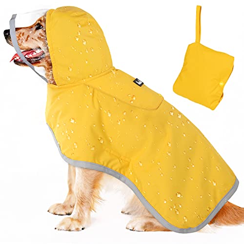 Lukovee Dog Raincoat, Adjustable Dog Rain Jacket with Clear Hooded Double Layer for Large Medium Small Dogs Puppies, Waterproof Rain Coat Poncho with Reflective Storage Pocket & Rim (Y,XL) - color: A-Yelllow, size: X-Large