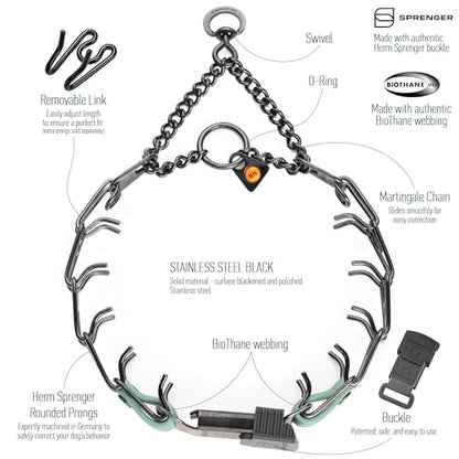 Herm Sprenger Black Stainless Steel Dog Collar with Quick Release ClicLock Buckle and Biothane Insert Training Collar Made in Germany (Sage Green, 16in x 2.25mm(Neck Size up to 13-14in)) - color: Sage Green, size: 16in x 2.25mm(neck size up to 13-14in)