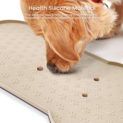 PWTAA Dog Food Mat Anti-Slip Silicone Dog Bowl Mat Thicker Pet Placemat Waterproof Cat Feeder Pad with Raised Edge Puppy Kitten Feeding Mats Suitable Small Medium-Sized Dogs Cats Eating Tray - 2PCS - color: Beige, size: 25.6" x 13"-2PCS