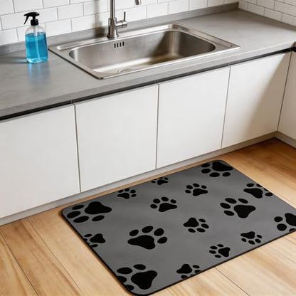 Rectangular pet Feeding mat (14 * 22, Light Grey Dog Paws)