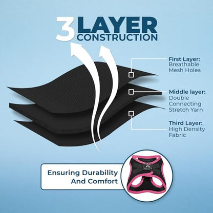 Best Pet Supplies - All Weather Mesh/Plush, Reflective, No Pull Harness for Small, Medium Dogs, Cats - Secure with Hook & Loop Fastener, Buckle, Double D-Rings - Black/Pink Trim, XS - color: Harness (Black/Pink Trim), size: XS (Chest: 13 - 14.5")