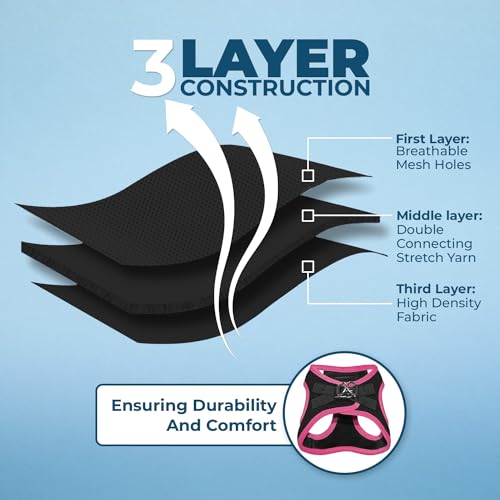 Best Pet Supplies - All Weather Mesh/Plush, Reflective, No Pull Harness for Small, Medium Dogs, Cats - Secure with Hook & Loop Fastener, Buckle, Double D-Rings - Black/Pink Trim, S - color: Harness (Black/Pink Trim), size: S (Chest: 14.5 - 16")