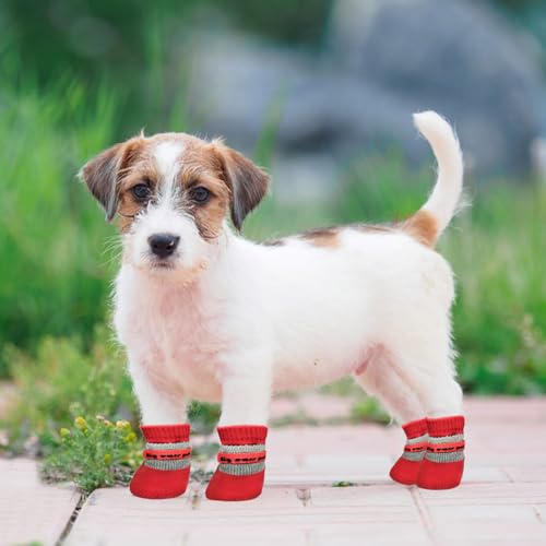 Anti Slip Dog Socks Boots, Dog Shoes for Paw Protection, Red, 16.5-27.5 lb - color: Red, size: 16.5-27.5 lb