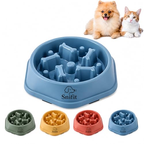 Slow Feeder Bowl for Small & Medium Cats & Dogs - Durable Slow Feeding Bowl with Non-Slip Base - Anti-Choking Puzzle Food Bowl for Dogs That Helps Mental Stimulation & Reduces Fast Eating-Blue - color: Blue