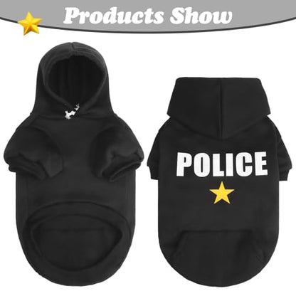BINGPET Police Dog Hoodies, Fleece Lined Fall Cold Winter Dog Puppy Sweatshirt with Leash Hole, Soft Warm Dog Sweaters Outfit for Small Medium Large Dogs
