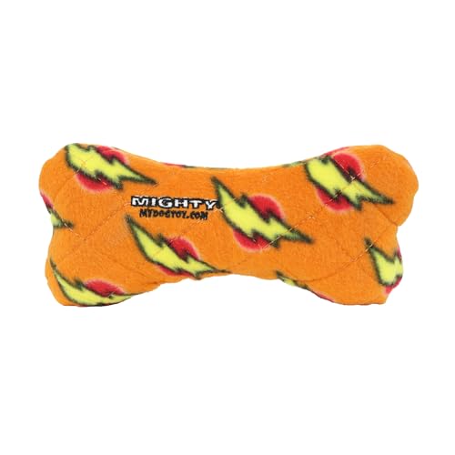 MIGHTY Tuffy Bone Dog Toy: Ultra Durable Plush Toy with Multiple Layers & Reinforced Seams, Washable and Floats, Vinyl Bone & Fleece - color: Orange Medium Bone