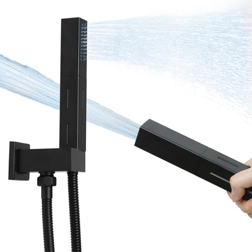 Matte Black Brass 2 in 1 Function Handheld Shower Sprayer Head with 59" Long Flexible Hose Attachment and Adjustable Shower Wand Holder - color: Matte Black