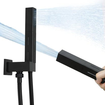 Matte Black Brass 2 in 1 Function Handheld Shower Sprayer Head with 59" Long Flexible Hose Attachment and Adjustable Shower Wand Holder - color: Matte Black