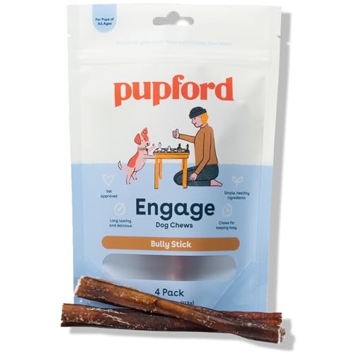 Pupford Thick Bully Sticks for Dogs & Puppies, Smoked for Improved Smell, Natural, Long-Lasting, Single Ingredient Chews for Small & Medium Breeds (6", 4 Count) - size: 4 Count (Pack of 1), style: 6 Inch
