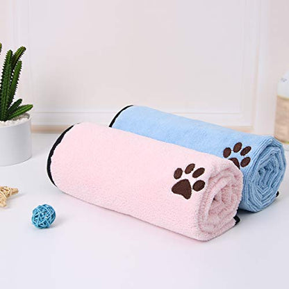 Pet Dog Cat Microfiber Drying Towel Ultra Absorbent Great for Bathing and Grooming (2-Pack) - color: Pink Blue
