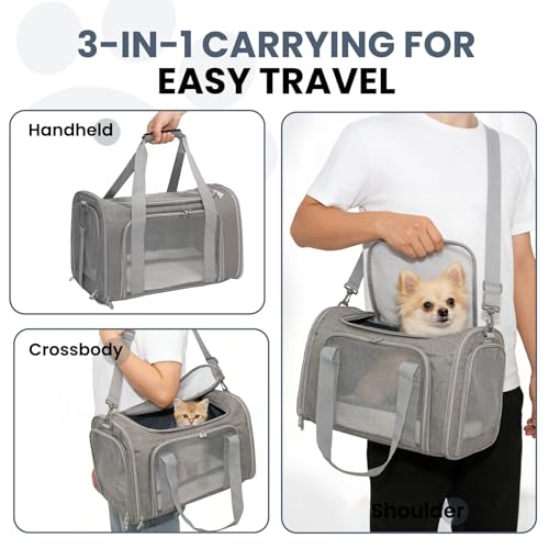 Soft-Sided Cat Carrier Expandable Pet Carrier Airline Approved Mesh Travel Carrier Up to 15lbs for Cats Small Dogs Collapsible Escape-Proof with Shoulder Strap Washable (18x11x11 Gray) - color: Gray, size: 11.0"L x 11.0"W x 18.0"H