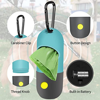 2 Pack Dog Poop Bag Dispenser with Built-in LED Flashlight, Pet Waste Bag Holder for Leash with Carabiner Clip for Lead Leash, 2 Rolls Leak-proof Doggy Waste Bags for Dog Walking, Blue,Eliamo - color: Blue