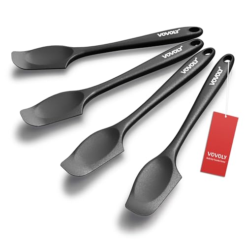 Silicone Mini Spatulas, Curved Small Spatula with Shallow Bowl for Kitchen, Seamless Jar Scraper for Cooking Baking, Wet Pet Food Spatula, 8.2 IN, 4 Pack, Black - color: Black