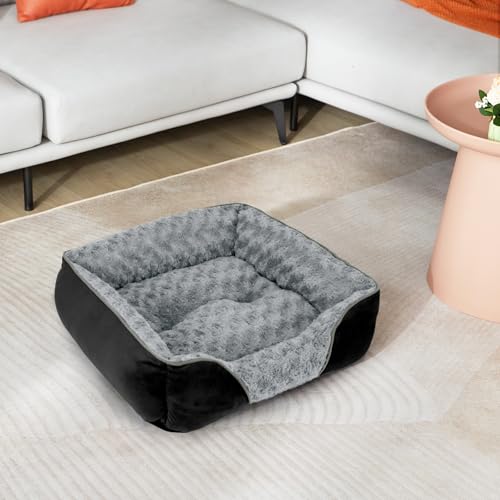 INVENHO Medium Dog Bed Rectangle Washable Orthopedic Soft Calming Sleeping Pet Cuddler with Anti-Slip Bottom - color: Black, size: M(25"x 21"x 8")