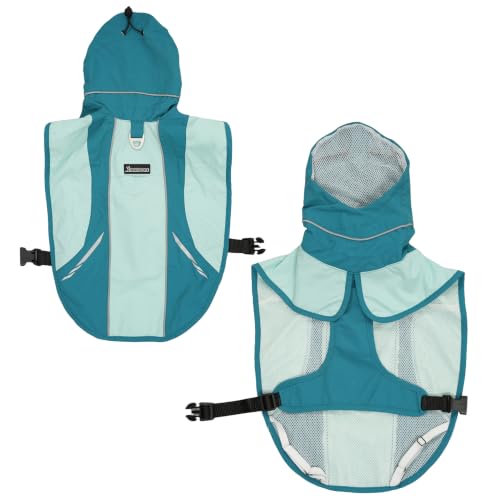 Waterproof Dog Raincoat, Windproof Breathable High Collar Rain Jacket with Leash Hole, Adjustable Pet Rain Coat with Reflective Stripes for Small Medium Large Dogs - color: Light Blue&Blue, size: Small