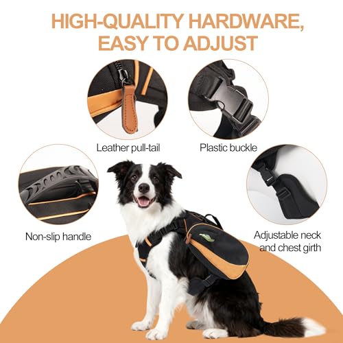 Dog Backpack Suitable for Medium to Large Dogs, Adjustable Lightweight Pet Harness, Built-in Poop Bag Dispenser, Waterproof and Safe, Suitable for Hiking, Puppy Training, Or Daily Walks, L